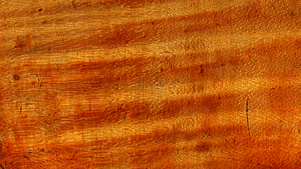 A close detail of the maple, varnish and edgework on a Hudelmayer violin